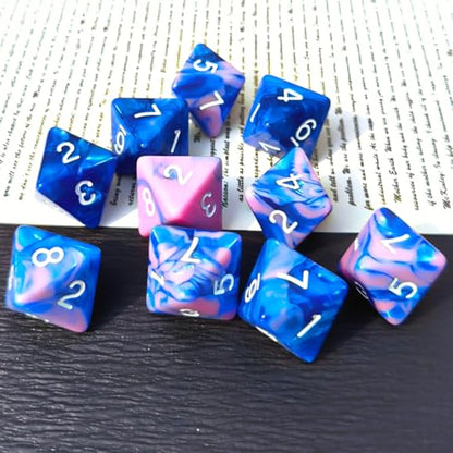 10 PCS D8 8 Sided Dice Set, Polyhedral Number Game Dice for DND RPG MTG Board Game Party Tabletop Accessories (Pink + Blue) - color: Pink + Blue