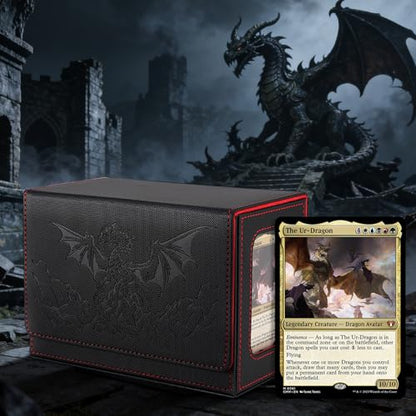 Dragon Themed MTG Commander Deck Box with Dice Tray (Black&Red) | Holds 200 Single/160 Double-Sleeved Cards, Fit MTG/PTCG/OPTCG Cards, Strong Magnet, With 2 Dividers & 1 Magnetic Card Holder - color: Dragon