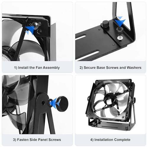 Computer Fan Stand - 120mm 140mm PC Fan Desk Stand, Heavy Duty Metal Adjustable Mount with 360° Rotation, Desktop Cooling Stand for PC, Router & Electronics (Fan Not Included)