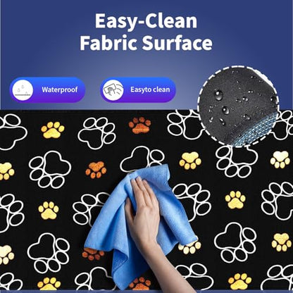 Gold White Pet Paw Large Mouse Pad, Cute Dog Cat Footprint Black Desk Mat | 31.5" x 11.8", Seamless Pattern for Pets Lover, XXL Gaming/Office Stitched Keyboard Mat, Smooth Surface Anti-Slip Base - color: Design WKLXD043