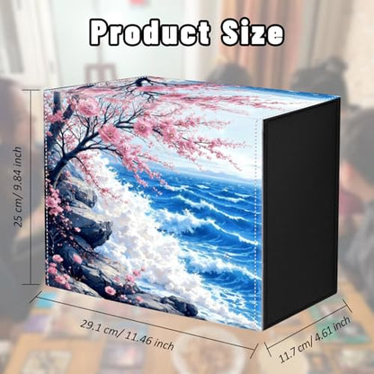 DEGDFSGR Card Game Storage Box for TCG MTG Commander Deck Box MTG Card Box Organizer Trading Card Case Magnetic Closure Creative Pattern Up to 2400 Cards, Blue Ocean Cherry Blossoms Rock - color: Blue Ocean Cherry Blossoms Rock