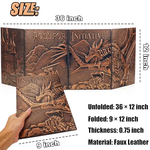 DND DM Screen 5e, D&D Dungeon Master Screen 3D Faux Leather 4 Panel Game Master Screen with Customizable Inserts - Dungeons and Dragons GM RPG Accessories Gift for Men or Women