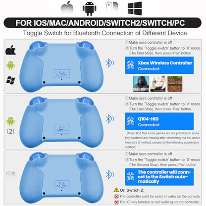 Megadream Phone Controller for PC/Switch 2|Swith/Android/iPad/Tablet/iPhone Controller - RGB light - Hall Effect Trigger/Joystick - Call of Duty, Roblox, Genshin Impact, Direct Play, Blue - color: Blu