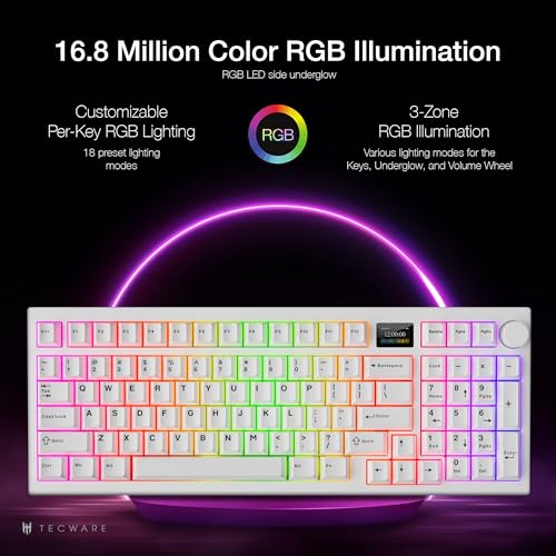 TECWARE Spectre 96% RGB Mechanical Gaming Keyboard | Customizable LCD Screen | Tri-Mode Wireless with Knob | Gasket Mount | South Face 5-Pin Hot-Swappable Sockets | White Cocoa Brown Switch - color: Cocoa Brown