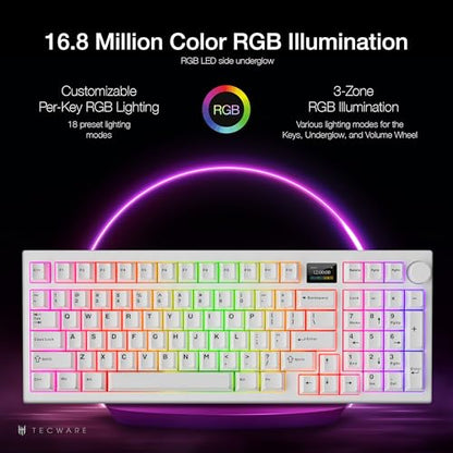 TECWARE Spectre 96% RGB Mechanical Gaming Keyboard | Customizable LCD Screen | Tri-Mode Wireless with Knob | Gasket Mount | South Face 5-Pin Hot-Swappable Sockets | White Cocoa Brown Switch - color: Cocoa Brown