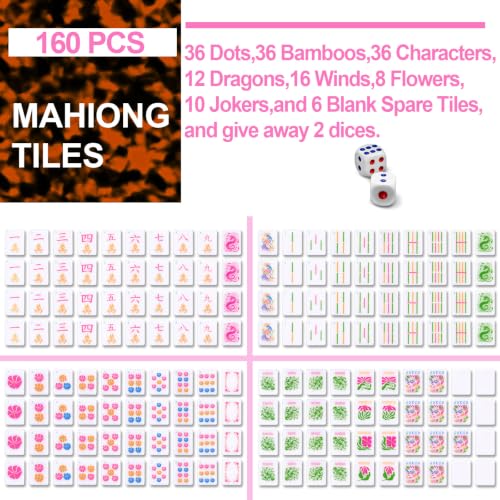 Soulchen 160 Tortoise Kaleidoscope American Mahjong Tile Set with Acrylic Storage Box & Dice 1.2" 3D Engraved Tiles for Adults Friends Family Game Night Mahjong Travel Size Chinese Game Gifts - style: Tortoiseshell