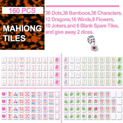 Soulchen 160 Tortoise Kaleidoscope American Mahjong Tile Set with Acrylic Storage Box & Dice 1.2" 3D Engraved Tiles for Adults Friends Family Game Night Mahjong Travel Size Chinese Game Gifts - style: Tortoiseshell