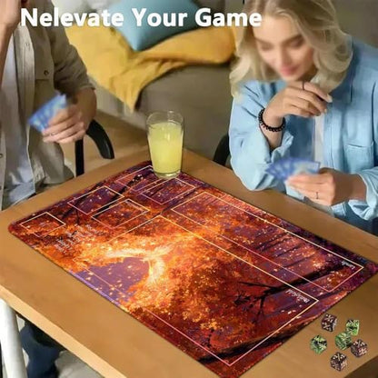 MTG Playmat 24x14 Inch | Optional Game Zone Layout | Non-Slip Rubber Base | Stitched Edges | Includes Free Storage Bag | for TCG, Board Games, and Desk Use(Amberfall,with Zone) - color: Amberfall, style: With zone