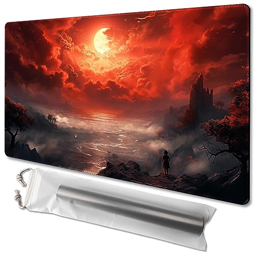 MTG Playmat Size 24x14in Free Storage Bags Non-Slip Backing, Ideal for Card Game Enthusiasts TCG Playmat (Bloody Night) - color: Bloody Night