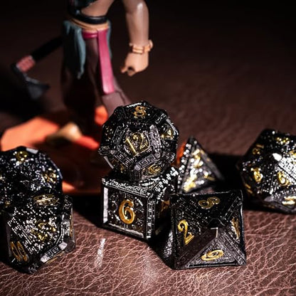 7-Piece Metal Dice Set - Mayan-Themed Zinc Alloy DND Dice for Tabletop Gaming, Gift, and Collecting - color: Mayan-themed-black Gold