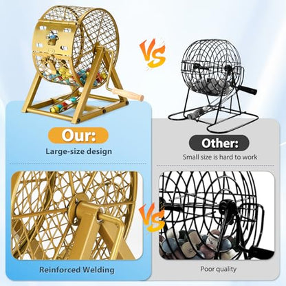 GADFISH 12" Bingo Game Set, Bingo Sets Adults for Large Group Seniors, 0.78" Bingo Balls with Steel Cage, 30 Cards, Board and Chips for Adults Parties, Game Night, Community
