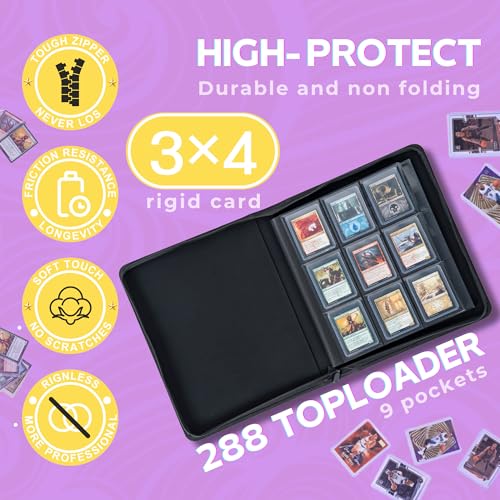 Top loader Binder - Holds 324+ Top Loaders for Cards, 9 Pocket Top Loader Binders with Sleeves for 3" x 4" Rigid Card Holders for Baseball, Football and other Cards (Light Purple) - color: Light Purple