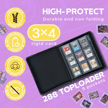Top loader Binder - Holds 324+ Top Loaders for Cards, 9 Pocket Top Loader Binders with Sleeves for 3" x 4" Rigid Card Holders for Baseball, Football and other Cards (Light Purple) - color: Light Purple