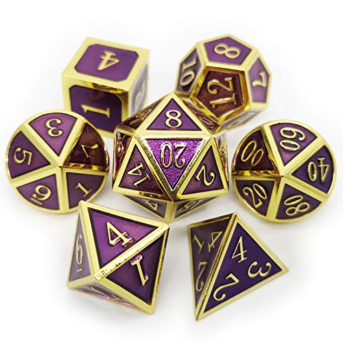 Haxtec Gold Purple Metal DND Dice Set Enamel D&D Dice with Leather Dice Bag Compatible with Dungeons and Dragons Gamer Gift for DND Lovers TTRPG Players DM Masters - color: Gold Purple