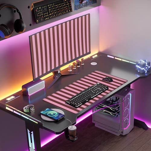 Pink and Burgundy Striped Desk Mat Cute Pastel XXL Large Gaming Mouse Pad Desk Pad Kawaii Cozy Aesthetic Keyboard Laptop Computer Mat - color: A7- Pink Burgundy
