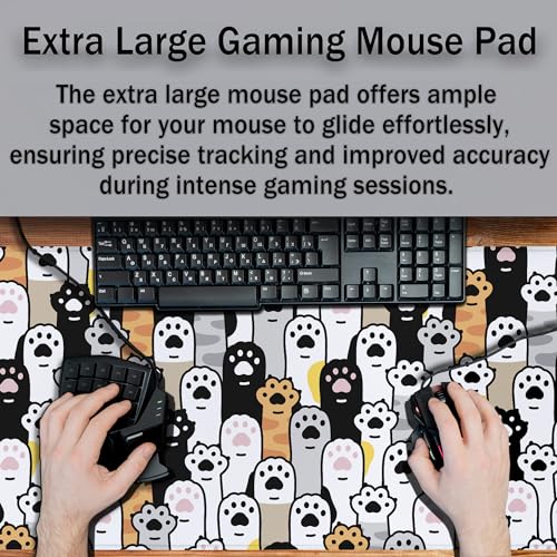 Office Desk Pad Cat Paws Cute Mouse Mat Large Gaming Mouse Pads Desk Mouse Pad Long Desk Pad Non-Slip Rubber Base Waterproof with Stitched Edges 35.4 X 15.7 for Game Office, - color: Cat Paws
