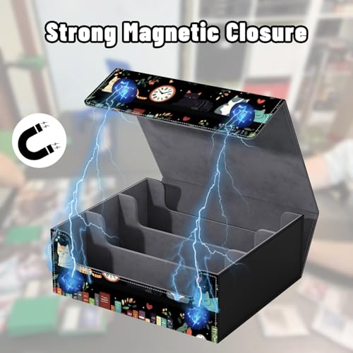 DEGDFSGR Card Game Storage Box for TCG MTG Commander Deck Box MTG Card Box Organizer Trading Card Case Magnetic Closure Creative Pattern Up to 2400 Cards, Cute Cat Bookshelf Clock - color: Cute Cat Bookshelf Clock