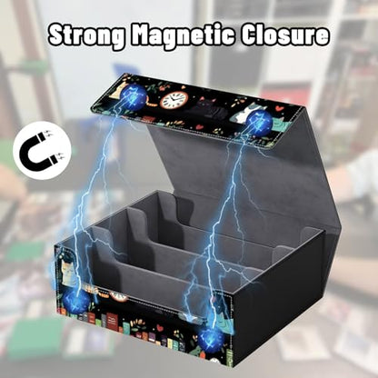 DEGDFSGR Card Game Storage Box for TCG MTG Commander Deck Box MTG Card Box Organizer Trading Card Case Magnetic Closure Creative Pattern Up to 2400 Cards, Cute Cat Bookshelf Clock - color: Cute Cat Bookshelf Clock