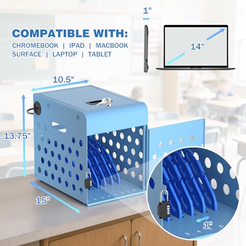 POCHAR 8-Unit Charging Cabinet for Chromebooks & Tablets Up to 14" Screens | Laptop Lock Box for iPads with Cable Management - Portable Locking Charging Station for Classroom, Office, Hospital, Blue - size: 8 Chromebooks/Laptops