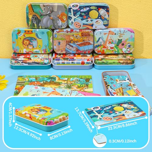 Libima 9 Boxes Party Favors Jigsaw Puzzles in a Metal Box for Birthday Favors Supplies Wooden Puzzle Gifts, 9 Styles, 60 Pieces Each(Delicate Style) - style: Delicate Style