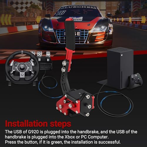 Upgrade 2-in-1 64 Bit USB Handbrake for G920 Compatible with Xbox/Xbox series S/Xbox series X + PC System for Simulated Racing Games with Non-Contact Plus Hall Sensor and Clamp (Black+Red) - color: Red