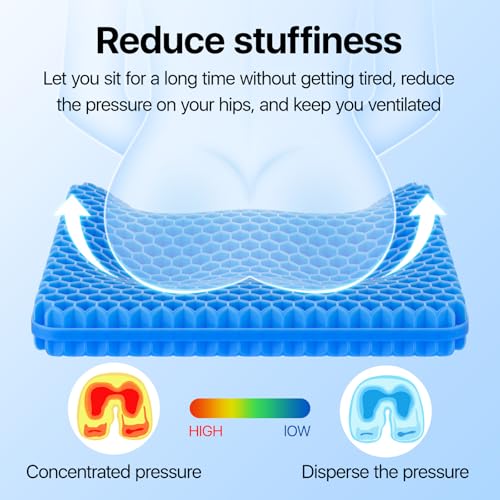 Gel Seat Cushion, Cooling Honeycomb Design for Office Chair Car Wheelchair | Cool & Breathable, Soft & Comfortable - color: Blue