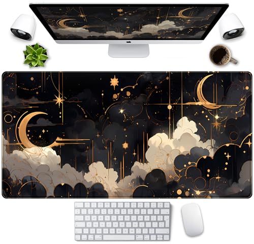 Black and Gold Celestial Desk Mat XXL Extended Gaming Mouse Pad Large Mousepad with Stitched Edges, Laptop Computer Keyboard Mouse Mat Desk Pad for Work Game Office Home Desk Decor 31.5x15.75 in - color: Black and Gold Celestial