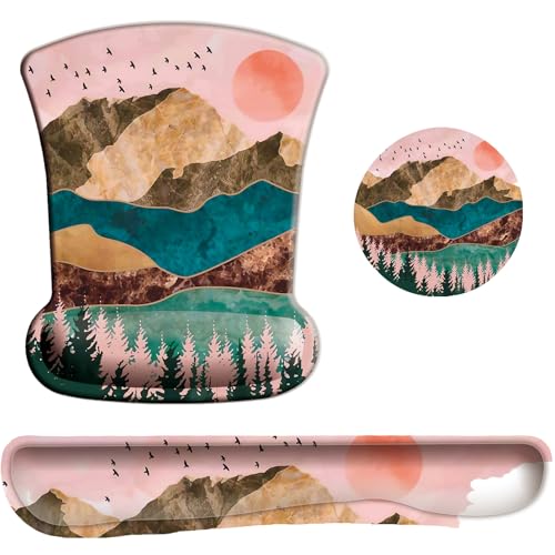 Keyboard Wrist Rest Pad Mouse Pad with Wrist Support Set of 3, Gaming Mousepad with Non-Slip Rubber Base, Ergonomic Memory Foam Mouse Cushion Support for Home Office Laptop Computer, Sunrise - color: R-sunrise