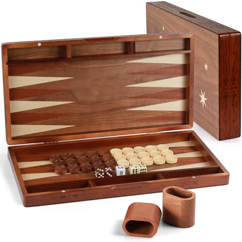 Syrace Handcrafted Wooden Backgammon Set, 16" Large Size, Classic Two-Player Strategy Board Premium Travel Game Board for Adults & Teenagers - style: Classic-Star 39x40CM