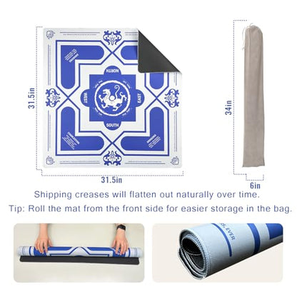 Mahjong Mat 31.5" x 31.5" Non-Slip Noise Reduction Table Cover, American Mah Jongg Mat for Table with Carry Bag, Waterproof Gaming Surface for Poker, Card, Dominoes, Board & Tile Games - color: White Tiger