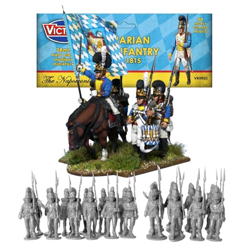 Wargames Delivered - Victrix Bavarian Infantry 1809 Set with Bonus Miniature STL Download - 58 Highly Detailed 28mm Miniatures with Mounted Colonels for Wargaming & Tabletop Strategy Games