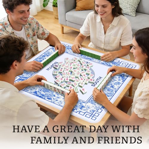 Flowers Mahjong Table Mat, Blue Flower Non-Slip Noise Reduction Mah Jong Mat with Carrying Bag, Game Table Cover for Mahjongs Poker Card, Festival Birthday Gift for Mahjong Lovers, 31x 31In - color: Flower-lattice