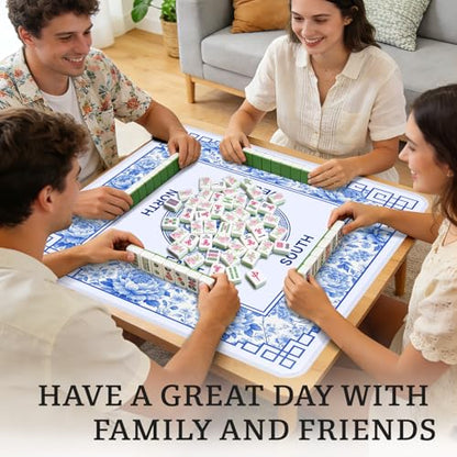 Flowers Mahjong Table Mat, Blue Flower Non-Slip Noise Reduction Mah Jong Mat with Carrying Bag, Game Table Cover for Mahjongs Poker Card, Festival Birthday Gift for Mahjong Lovers, 31x 31In - color: Flower-lattice