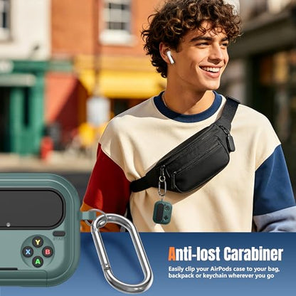 Getino Retro Game Case for AirPods Pro 3 | Game Console Design Protective Cover with Foldable Stand, Secure Lock Anti-Drop Shockproof PC+TPU Case, Keychain & Cleaning Kit for Men & Boys, Pine Green - color: Pine Green