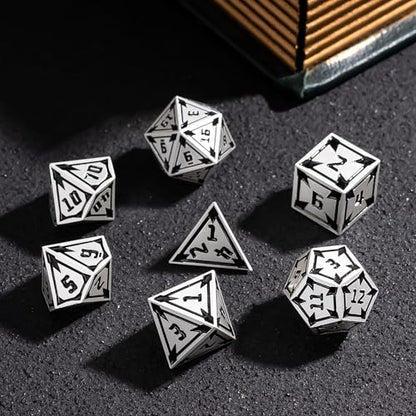 UDIXI Metal DND Dice Set, Metal Polyhedral Dice Set D&D for RPG (Silver) | 7-Pieces, Lozenge Pattern, Zinc Alloy Material, Gorgeous Gift Case, DM Gift, for Dungeons and Dragons Role Playing Games - color: Silver