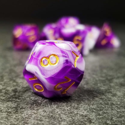 Sage’s Portal Stones DND Dice Set Acrylic Opaque 7-PC Polyhedral DND Dice Set for Dungeons and Dragons D&D Sage’s Cantrips RPG Tabletop TTRPG (Purple/White) - color: Purple/White