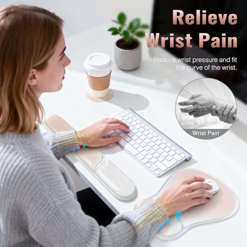 Ospelelf Mouse Pad with Wrist Rest Set Gel Ergonomic Keyboard Wrist Support Anti-Slip Rubber Bottom Office Women Desk Accessories for Computer, Laptop and Gaming, Pink - color: Pink, style: Keyboard Rest + Mouse Rest + Coaster