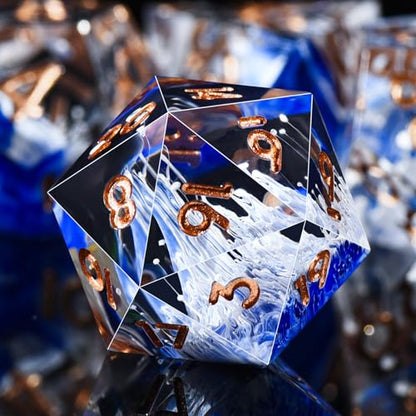 AUSTOR 7-Die DND Dice Set Sharp Edge Resin Dice Handmade Polyhedral Dice for Dungeons and Dragons RPG MTG Table Games（Wave Blue - color: Wave Blue