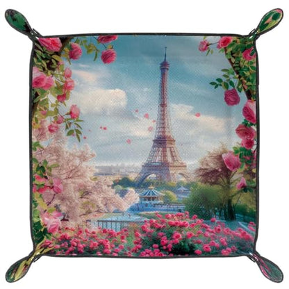 Pink Roses Eiffel Tower Dice Tray Dice Rolling Tray Folding Dice Holder for Dice Games, Like RPG, DND and Other Table Games - color: Multi 6