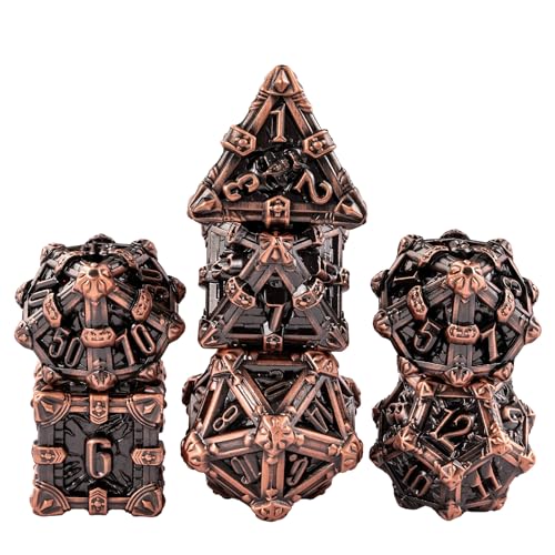 Metal Skull Dice Set with Skull Bag,7PCS Polyhedral Metal Dice Set for DND Role Playing Games(Ancient Red Copper) - color: Skull Ancient Red Copper