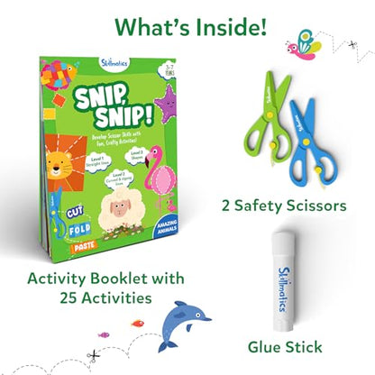 Skillmatics Scissor Skills Preschool Activity Book – Snip Snip Animals | 25 Cutting Activities for Preschoolers, 2 Child–Safe Scissors, Felt Craft Kit, Fun Gift for Kids Ages 3, 4, 5, 6, 7 - style: 5. Animals