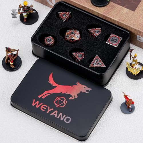 DND Metal Dice Set, Polyhedral Dice Set for RPG D&D Dice with Cracks Dungeons and Dragons Dice Set for RPG TTRPG D&D Die with Gift Case(Black Nickel Red) - color: Black Nickel Red-1