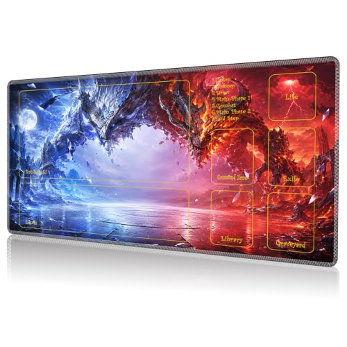 for MTG Playmat with Zones 24 x 14 Inch, TCG Card Game Play Mat | Stitched Edge & Non Slip Rubber Base Trading Card Mat with Smooth Surface Gaming Desk Mat for Tabletop Games,Art Dragons Moon - color: Art Dragons Moon, size: Zones