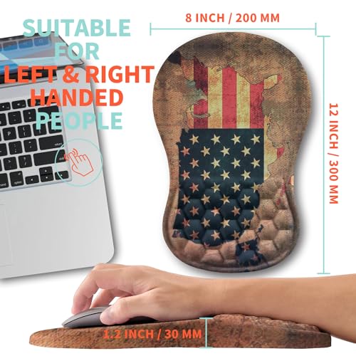 Ergonomic Mouse Pad Wrist Support with Memory Foam Massage Bulge, Carpal Tunnel Pain Relief Mousepad Wrist Rest for Mouse(12x8 inch, USA Flag Map) - color: Kg028-usa Flag Map