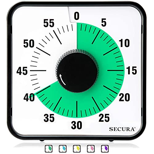 Secura 60-Minute Visual Countdown Timer, 7.5-Inch Oversize Classroom Visual Timer for Kids and Adults, Durable Mechanical Kitchen Timer Clock with Magnetic Backing (Green) - color: Green & Black
