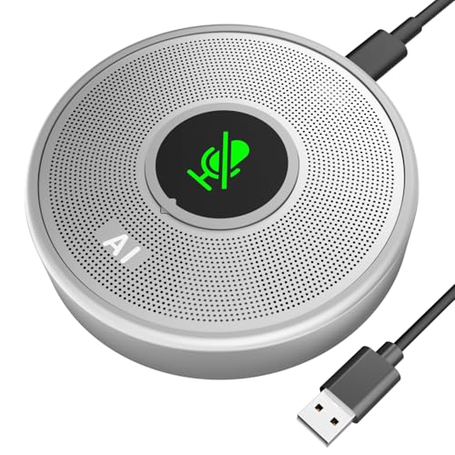 ANSTEN USB Microphone No Speaker, Laptop Computer Microphone Conference Mic | Mute Button with LED, Omnidirectional Condenser PC Desktop Mic, AI Noise Reduction, Plug & Play for Online Class Video - color: Silver