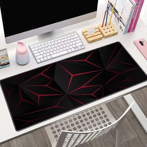 Mouse Pad Gaming, Large Mouse Pads for Desk, Keyboard Mouse Mat Desk Pad, Non-Slip Rubber Base with Stitched Edges Mousepad, 31.5x11.8 inch Abstract Polygonal Triangle Dark Red - color: Abstract Polygonal Triangle Dark Red