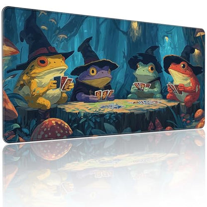 Anime Frog Playing Card Gaming Mouse Pad, Extended 35.4 x 15.7 Inches, Non-Slip Rubber Base, Stitched Edges,Water Proof， XXL Desk Mat - color: Anime Frog Playing Card Designs