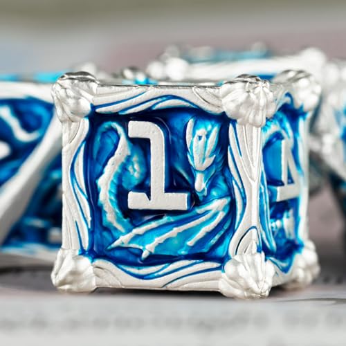 Surpass DND dice Set Blue Metal dice 7piece Set d&d Polyhedral Dice for Dungeons and Dragons MTG dice Pathfinder Role Playing (Blue) - color: Blue