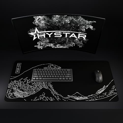 Hystar® Extended Gaming Mouse Pad | XXL 36" x 16" | 5mm Thick, Waterproof Surface, Smooth Polyester Fabric, and Natural Rubber Base | The Great Wave (Black) - color: Black, size: 36L x 16W inches